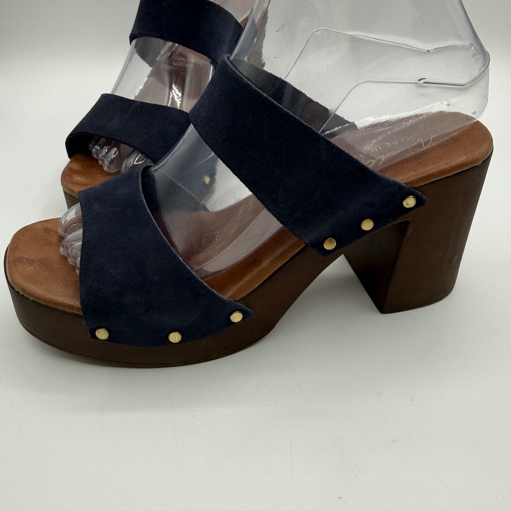 Avellini Sandals Womens Size 8 Blue Slide Block Heel Studded Made In Italy - Picture 4 of 11